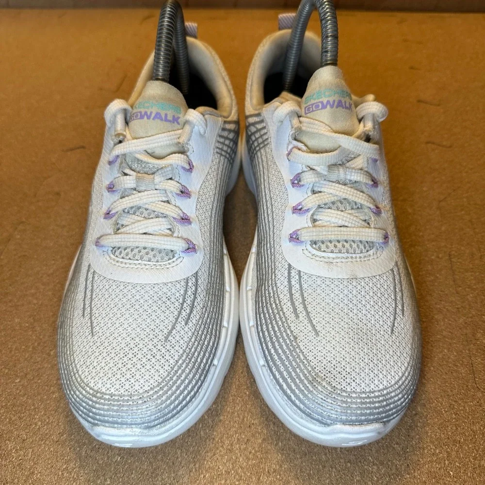 Skechers GoWalk Hyper Pillars Womens Size 7.5‎ White Silver Purple Walking Shoes